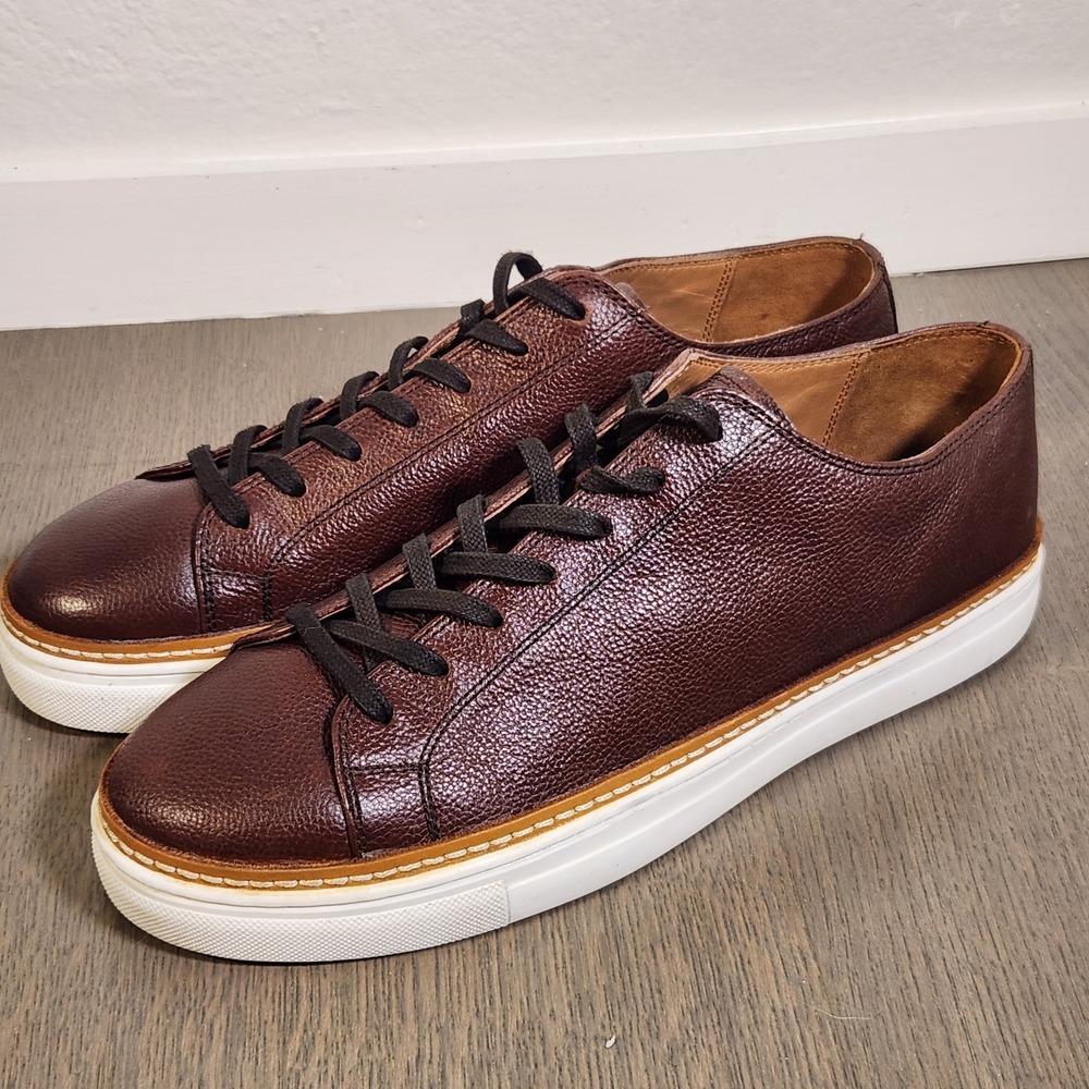 11.5 Allen Edmonds Men's Brown Pebble Leather Court Sneakers Shoes Courtside